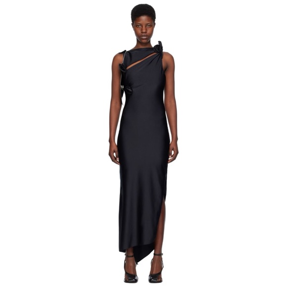 Coperni Black Asymmetric Flower Maxi Dress - Picture 2 of 6
